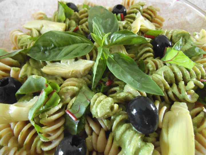 pesto pasta salad with olives
