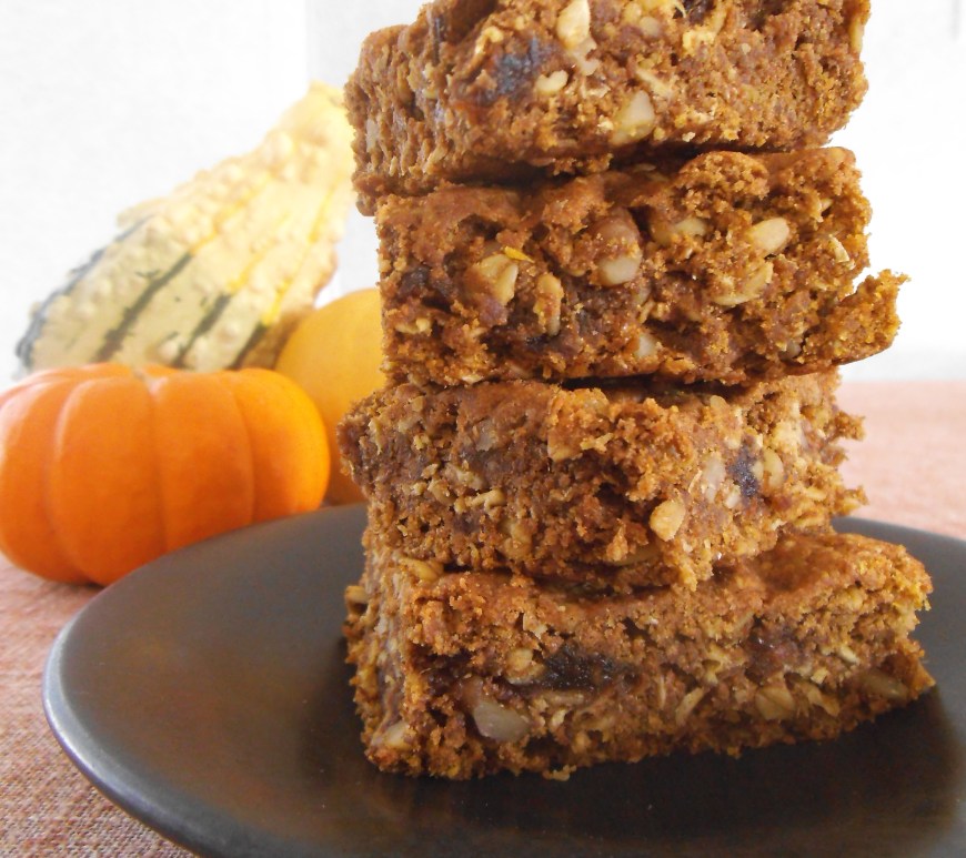 Dairy Free Oat Bars made with Pumpkin, Spelt Flour and Dates