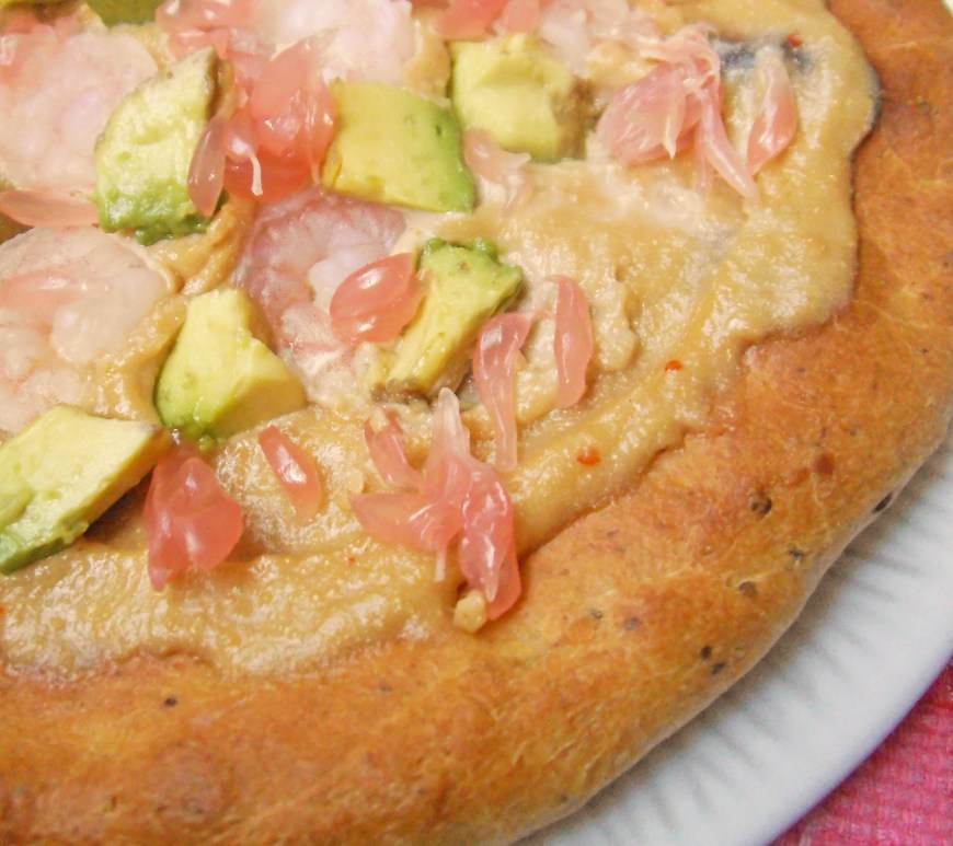 Dairy-Free Pizza with Pink Pomelo, Shrimp and Avocado