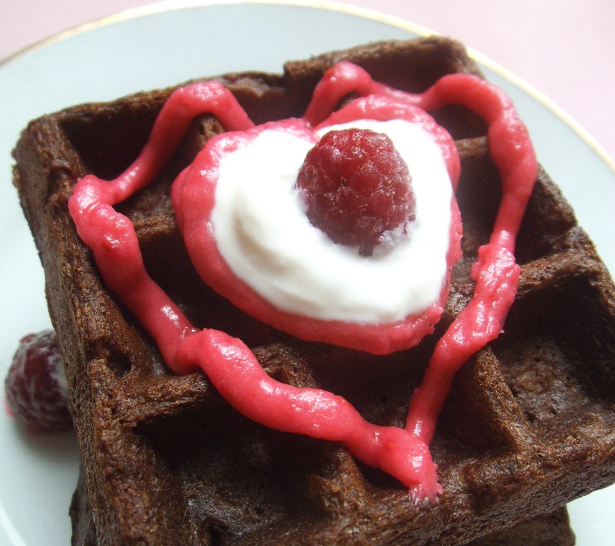Chocolate Waffles with Pink Raspberry Frosting