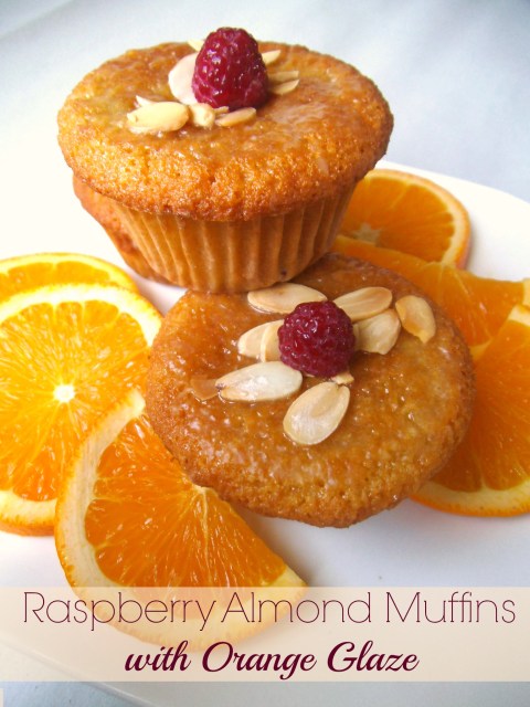 Raspberry Almond Muffins with Orange Glaze