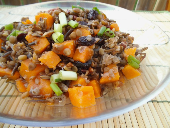 Lentil, Wild Rice, and Sweet Potato Salad with Orange Pecan Dressing