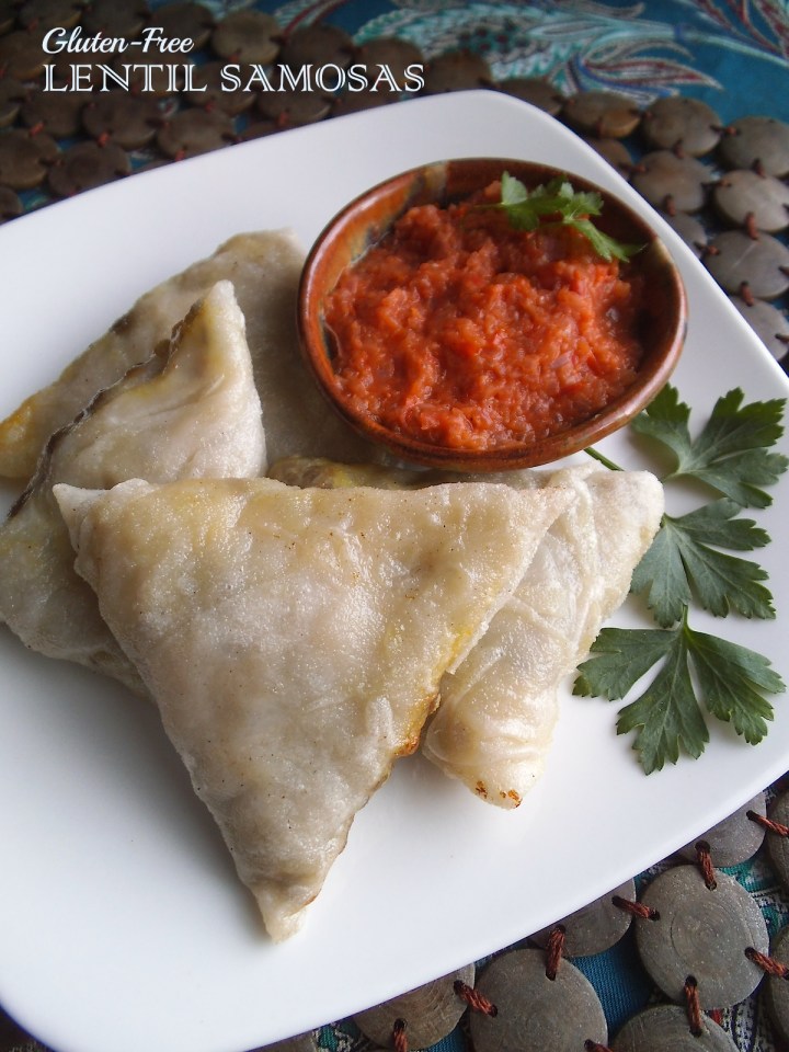 Gluten Free Lentil Samosas with Tomato Onion Chutney