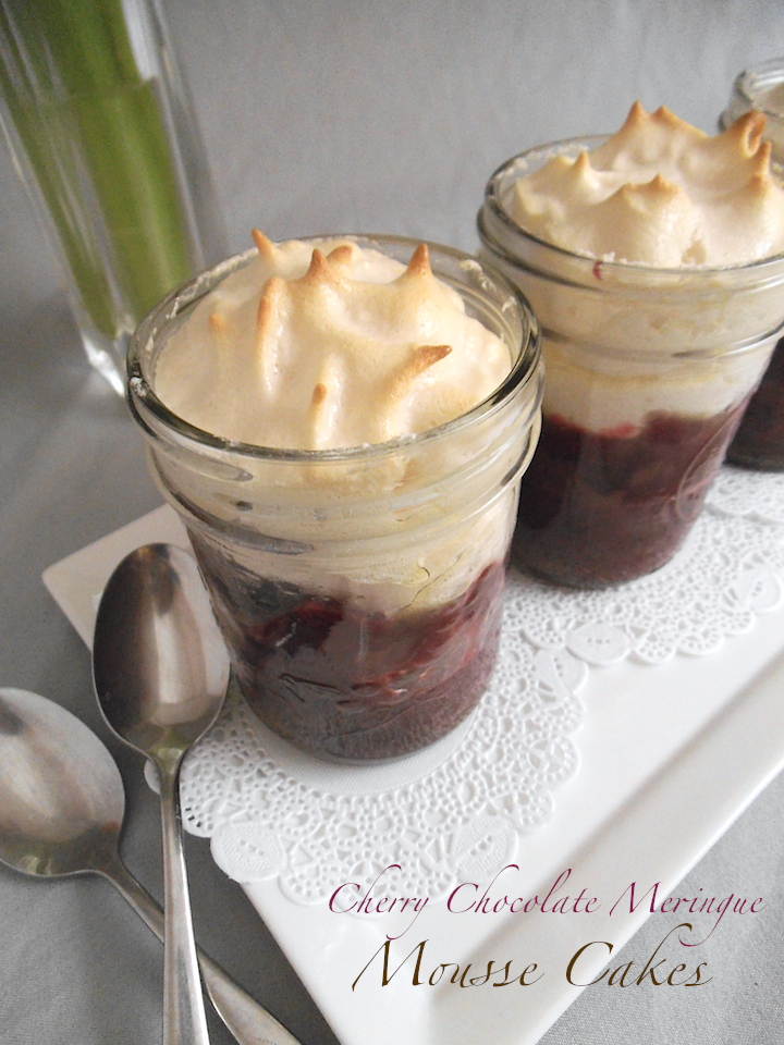 Cherry Chocolate Meringue Cakes | Swirls and Spice