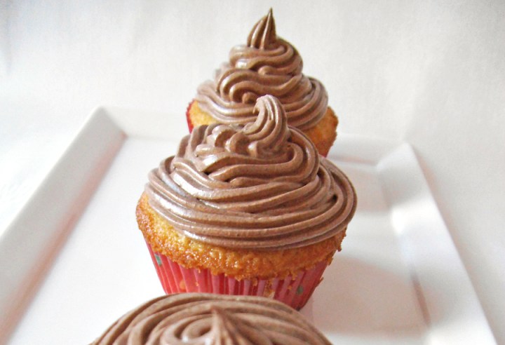 Coconut Cupcakes with Chocolate Peanut Butter Lentil Frosting | Swirls and Spice