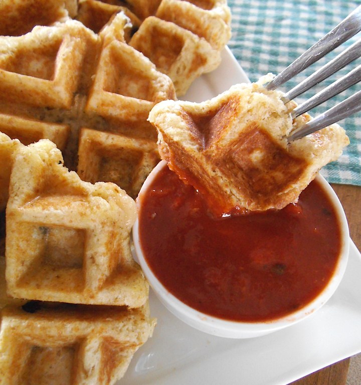 Lentil Pesto Pizza Waffles | Swirls and Spice