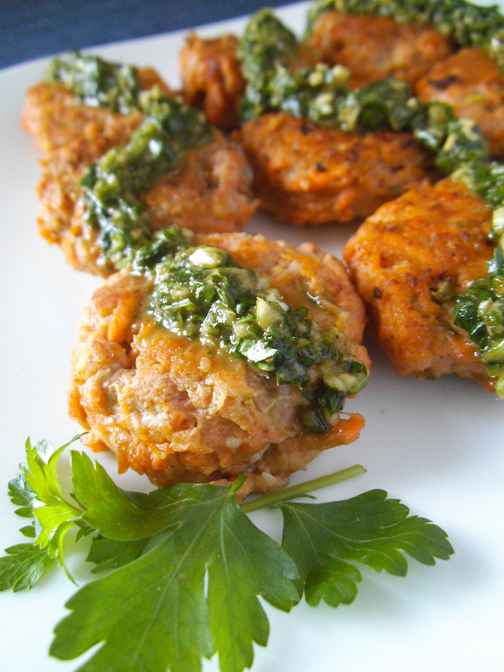 Sweet Potato Patties with Chimichurri Sauce | Swirls and Spice
