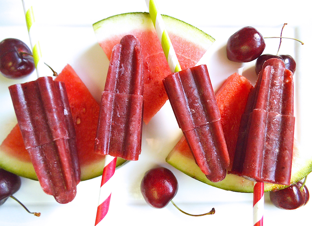 Cherry Watermelon Popsicles {100% Fruit} | Swirls and Spice