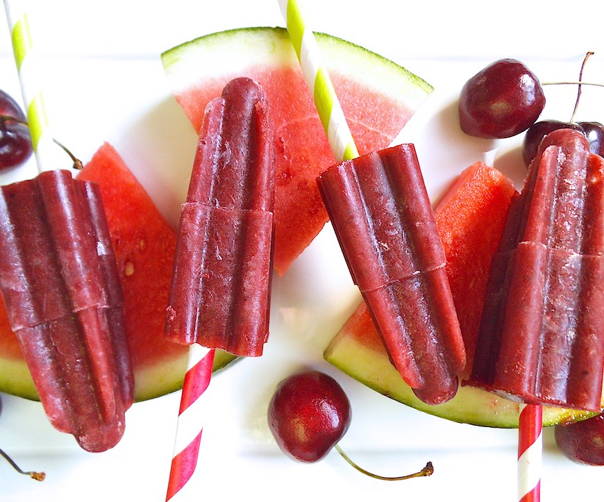 Cherry Watermelon Popsicles {100% Fruit} | Swirls and Spice