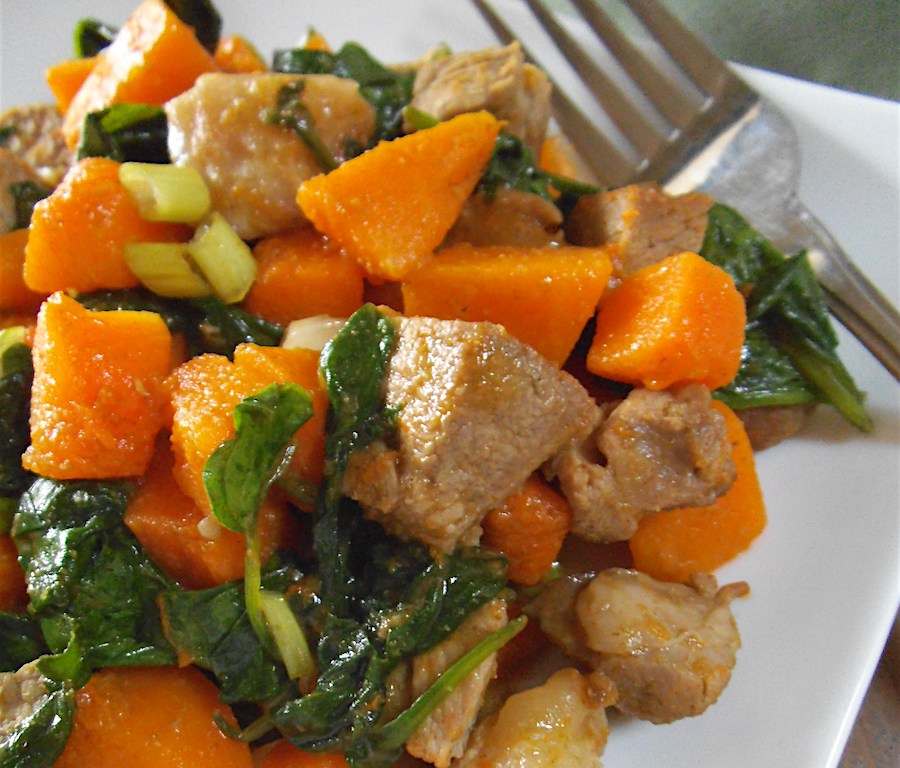 Butternut Squash Skillet with Lamb and Spinach