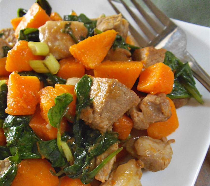 Butternut Squash Skillet with Lamb and Spinach