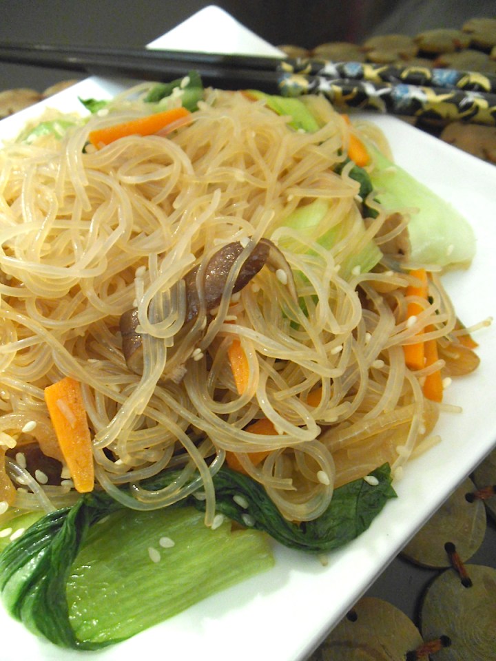 Jap Chae Noodles with Mushrooms and Bok Choy | Swirls and Spice