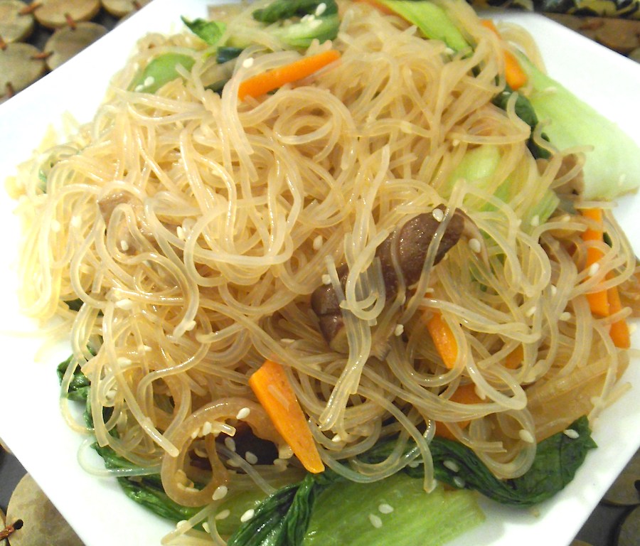 Jap Chae Noodles with Mushrooms and Bok Choy | Swirls and Spice