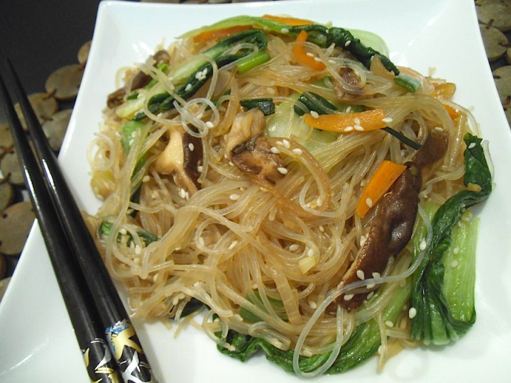 Jap Chae Noodles with Mushrooms and Bok Choy | Swirls and Spice