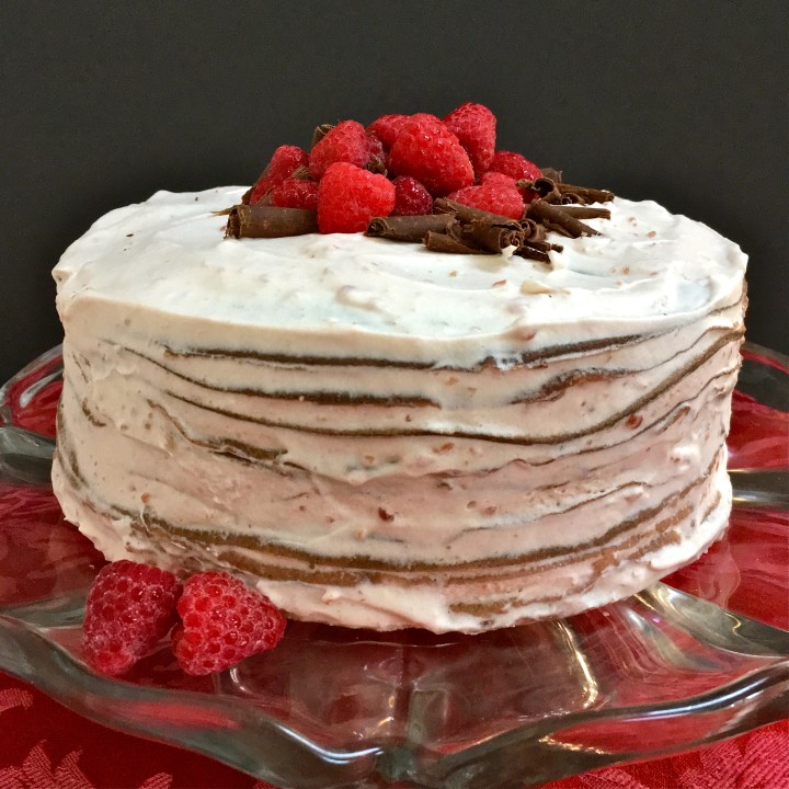 Raspberry Chocolate Crepe Cake | Swirls and Spice #glutenfree