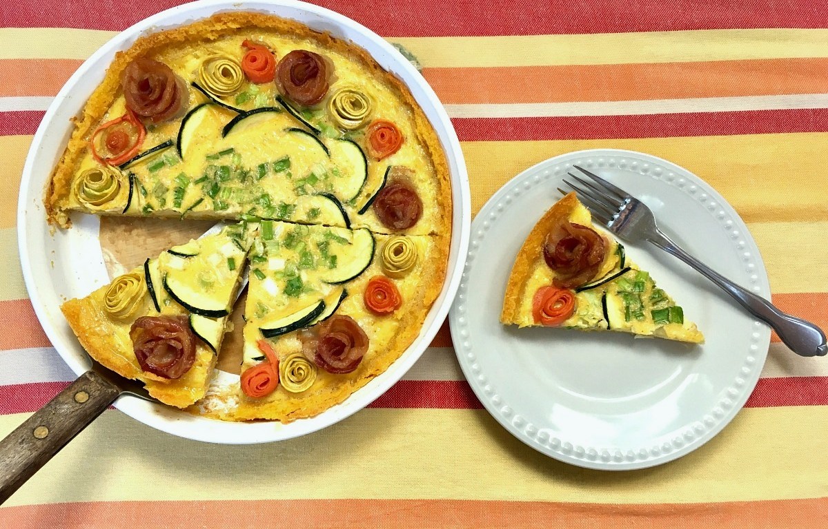 Savory Rosette Brunch Tart with Polenta Crust | Swirls and Spice
