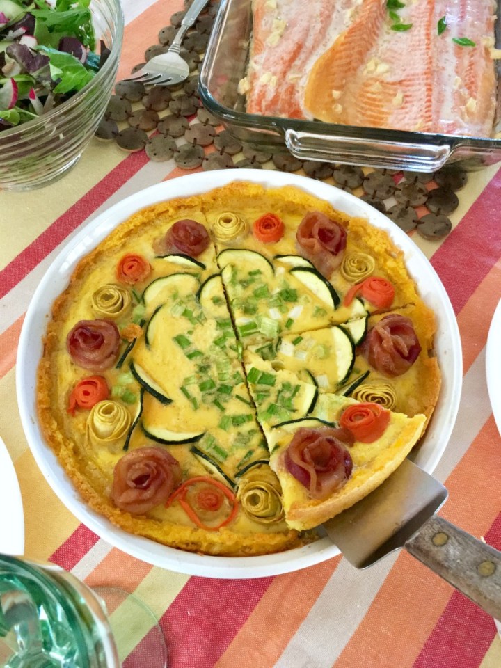 Savory Rosette Brunch Tart with Polenta Crust | Swirls and Spice